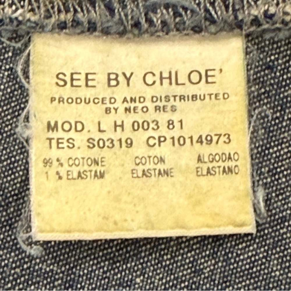 See By Chloe Cropped Denim Jean Jacket Size 6 Rhinestone Buttons Chic Classic - Picture 8 of 10